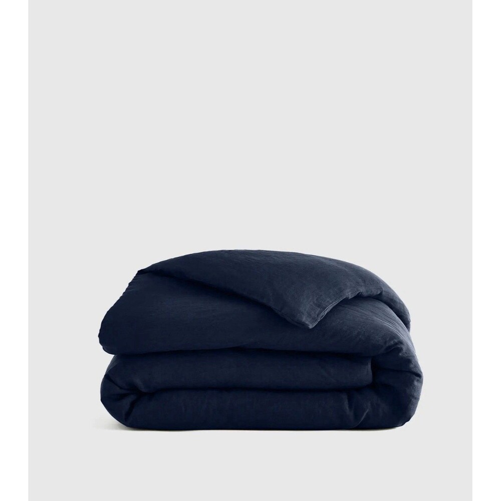Quince European 100% Linen Duvet Cover King Cal King Navy $174 Retail NEW